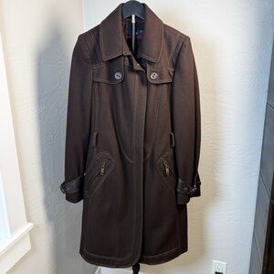 Miss Sixty Y2K Brown Wool Blend Contrast Stitch Coat Size M